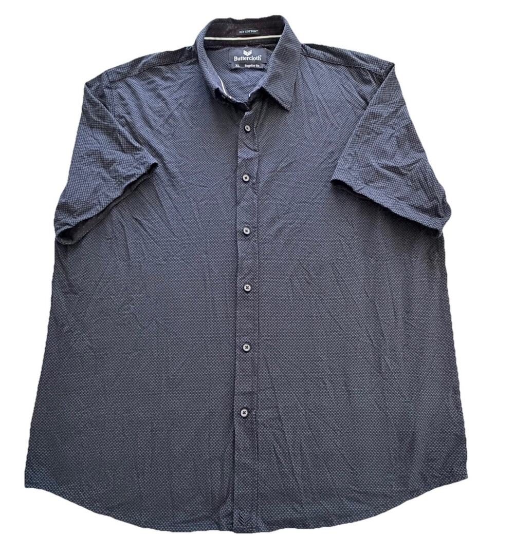 Buttercloth Established in Icy Cotton Mens Black Pattern Polo Shirt XL $138